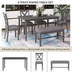 Ensemble de salle à manger rectangulaire 6 pièces en bois Whisen avec 4 chaises en tissu et un banc
