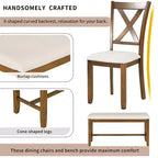 Ensemble de salle à manger rectangulaire 6 pièces en bois Whisen avec 4 chaises en tissu et un banc