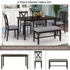 Ensemble de salle à manger rectangulaire 6 pièces en bois Whisen avec 4 chaises en tissu et un banc