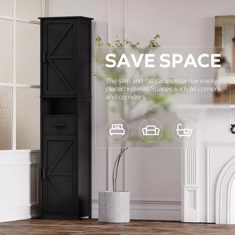 Meuble de rangement de salle de bain de 170 cm de haut, meuble de plancher avec tiroir, meuble de rangement étroit autoportant avec étagères réglables pour salle de bain et salon