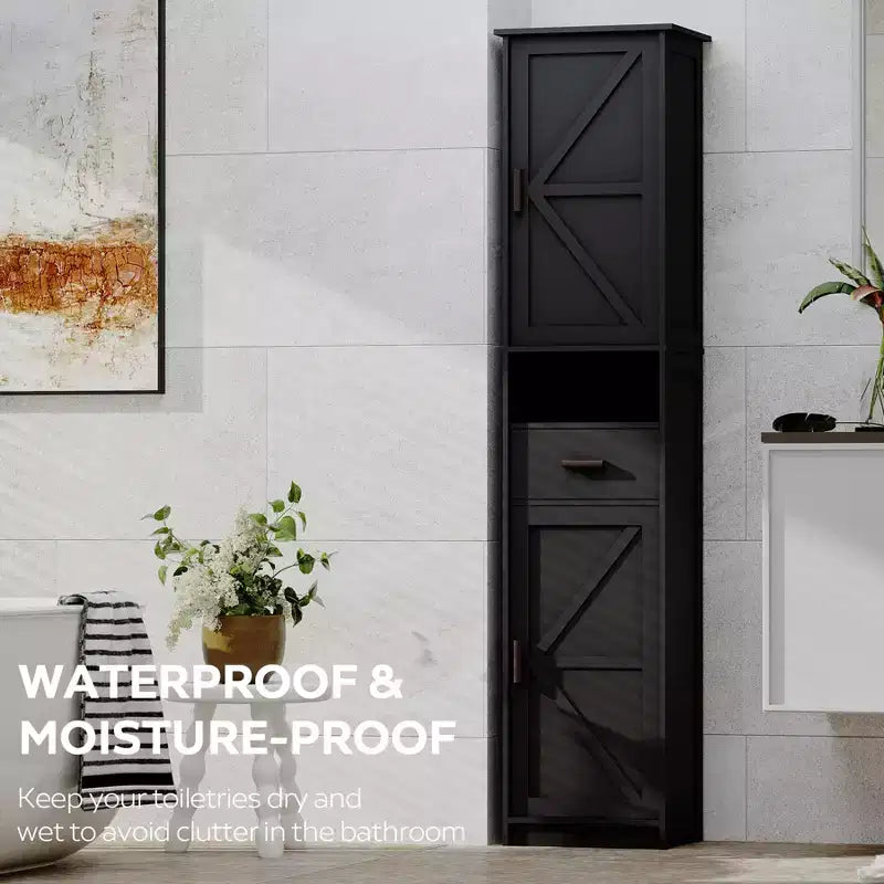 Meuble de rangement de salle de bain de 170 cm de haut, meuble de plancher avec tiroir, meuble de rangement étroit autoportant avec étagères réglables pour salle de bain et salon