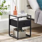 VECELO Tables de chevet 3 tiroirs/étagères avec dessus en verre, marron/noir (lot de 1 ou 2)