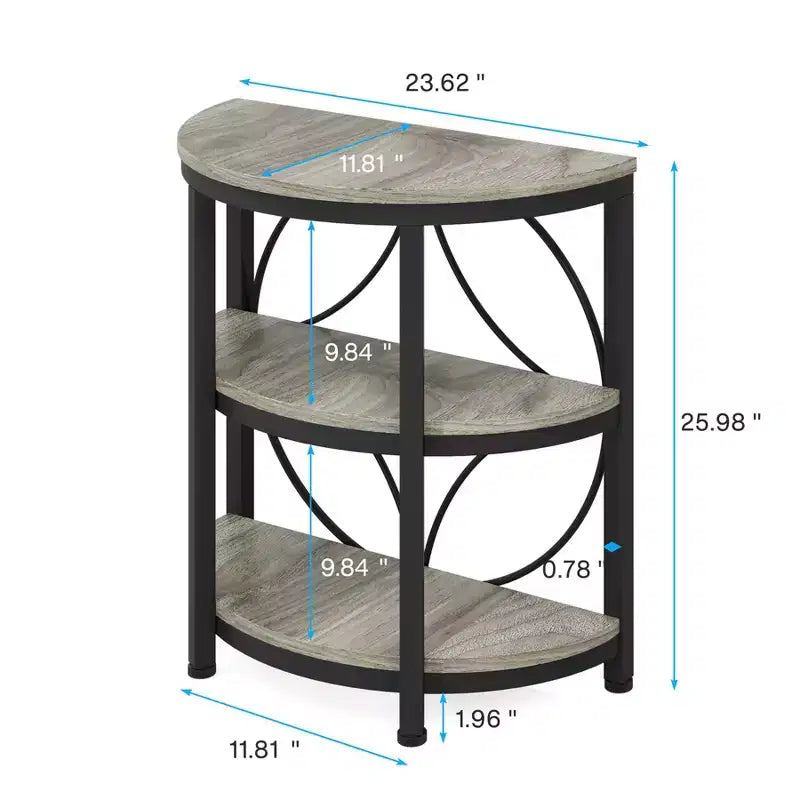 Tribesigns Table d'appoint demi-cercle à 3 niveaux, Gris