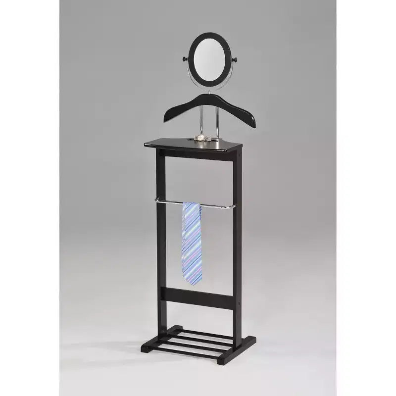 Kings Brand Furniture - Valet de Nuit en Bois pour Costume, Porte-Pantalons, Support pour Cravates, Ceintures et Chaussures, Noir/Chrome