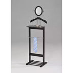 Kings Brand Furniture - Valet de Nuit en Bois pour Costume, Porte-Pantalons, Support pour Cravates, Ceintures et Chaussures, Noir/Chrome