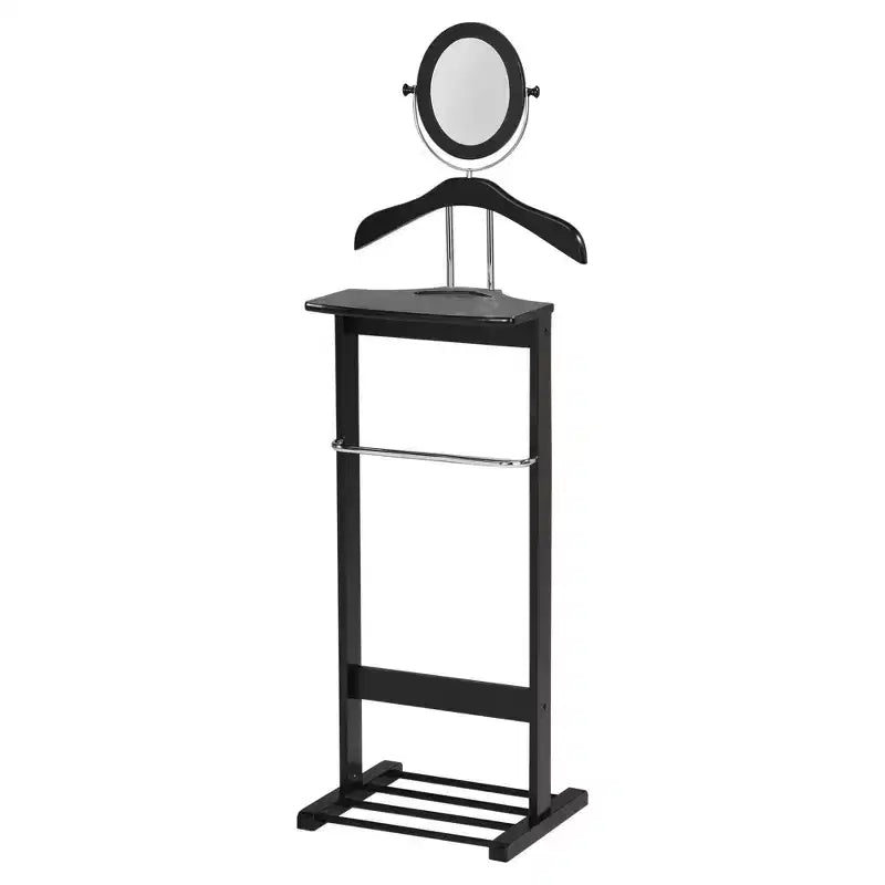 Kings Brand Furniture - Valet de Nuit en Bois pour Costume, Porte-Pantalons, Support pour Cravates, Ceintures et Chaussures, Noir/Chrome