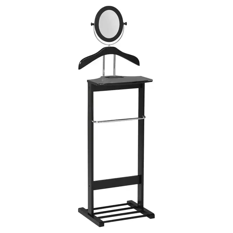 Kings Brand Furniture - Valet de Nuit en Bois pour Costume, Porte-Pantalons, Support pour Cravates, Ceintures et Chaussures, Noir/Chrome