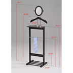 Kings Brand Furniture - Valet de Nuit en Bois pour Costume, Porte-Pantalons, Support pour Cravates, Ceintures et Chaussures, Noir/Chrome