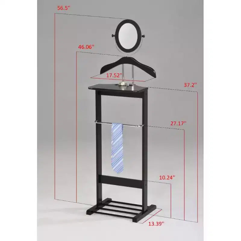 Kings Brand Furniture - Valet de Nuit en Bois pour Costume, Porte-Pantalons, Support pour Cravates, Ceintures et Chaussures, Noir/Chrome