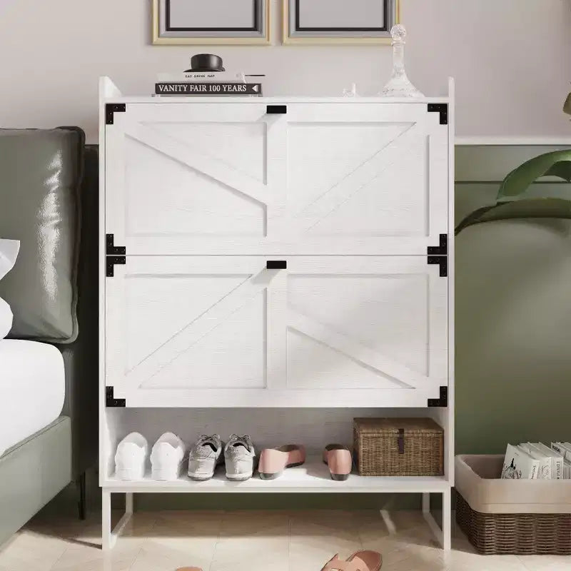 Farmhouse Shoe Cabinet with Doors, Shoe Storage Cabinet with Adjustable Shelves, Wooden Shoes Rack for Entryway, Hallway, Closet, Living Room