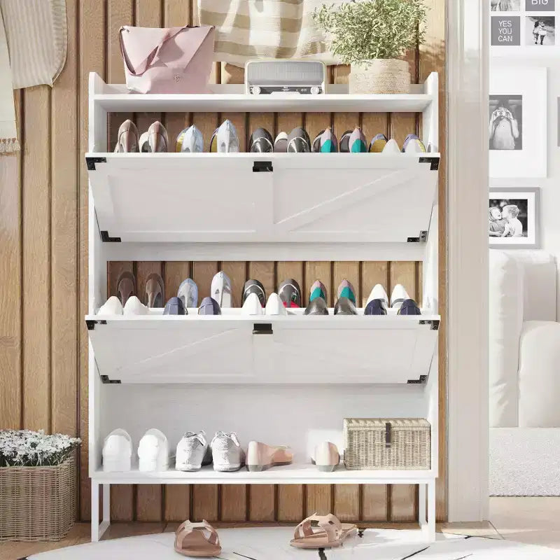 Meuble à chaussures de ferme avec portes, Meuble de rangement à chaussures avec étagères réglables, Étagère à chaussures en bois pour entrée, couloir, placard, salon