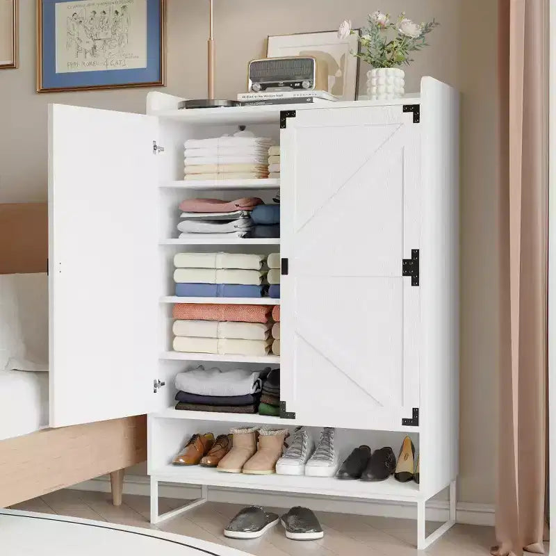 Meuble à chaussures de ferme avec portes, Meuble de rangement à chaussures avec étagères réglables, Étagère à chaussures en bois pour entrée, couloir, placard, salon