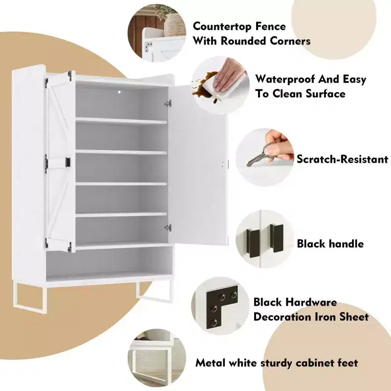 Meuble à chaussures de ferme avec portes, Meuble de rangement à chaussures avec étagères réglables, Étagère à chaussures en bois pour entrée, couloir, placard, salon