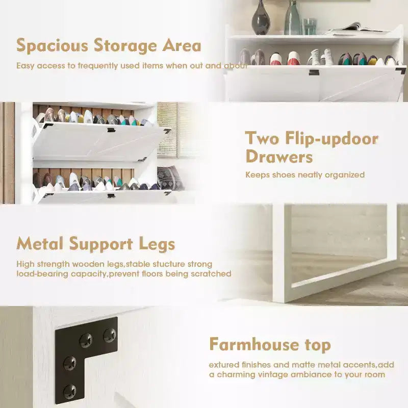 Meuble à chaussures de ferme avec portes, Meuble de rangement à chaussures avec étagères réglables, Étagère à chaussures en bois pour entrée, couloir, placard, salon