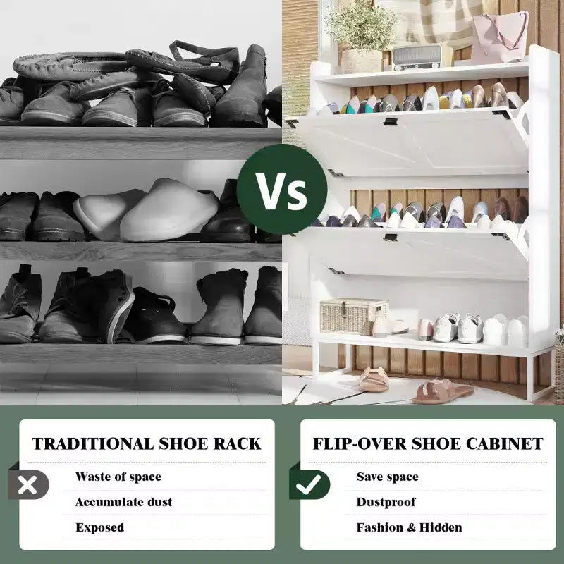 Meuble à chaussures de ferme avec portes, Meuble de rangement à chaussures avec étagères réglables, Étagère à chaussures en bois pour entrée, couloir, placard, salon