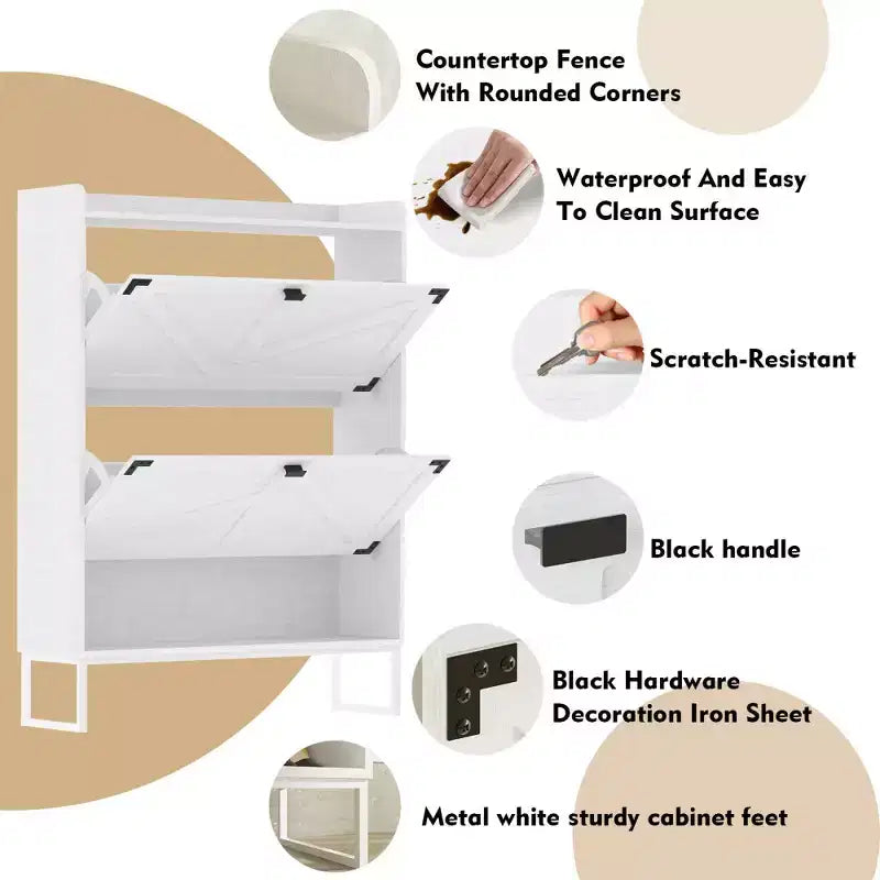 Meuble à chaussures de ferme avec portes, Meuble de rangement à chaussures avec étagères réglables, Étagère à chaussures en bois pour entrée, couloir, placard, salon