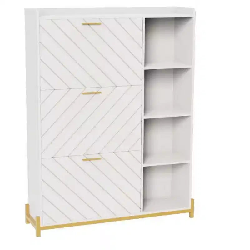 Meuble à chaussures autoportant avec 4 tiroirs basculants et 2 étagères ouvertes, étagère à chaussures étroite et dissimulée à 8 niveaux pour talons, étagère à chaussures en bois pour entrée, couloir