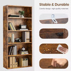 Sweetcrispy Étagère à Livres Industrielle à 5 Niveaux - Grande Bibliothèque Ouverte Autoportante de 135 cm