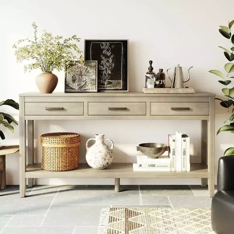 Console d'entrée contemporaine Whisen à 3 tiroirs, table d'appoint de canapé avec une étagère ouverte