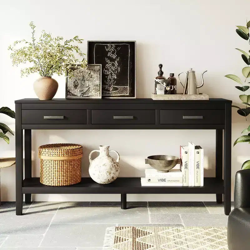 Console d'entrée contemporaine Whisen à 3 tiroirs, table d'appoint de canapé avec une étagère ouverte
