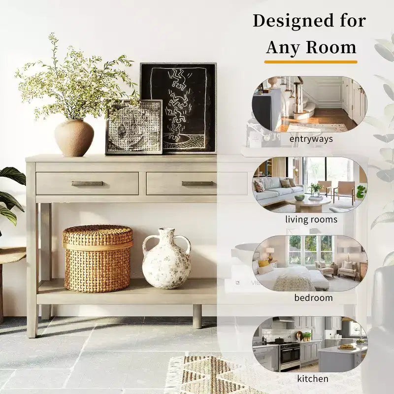 Console d'entrée contemporaine Whisen à 3 tiroirs, table d'appoint de canapé avec une étagère ouverte