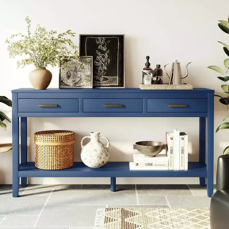 Console d'entrée contemporaine Whisen à 3 tiroirs, table d'appoint de canapé avec une étagère ouverte
