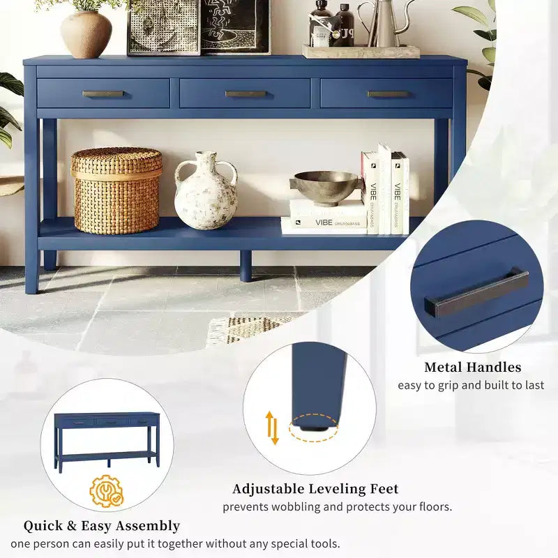 Console d'entrée contemporaine Whisen à 3 tiroirs, table d'appoint de canapé avec une étagère ouverte