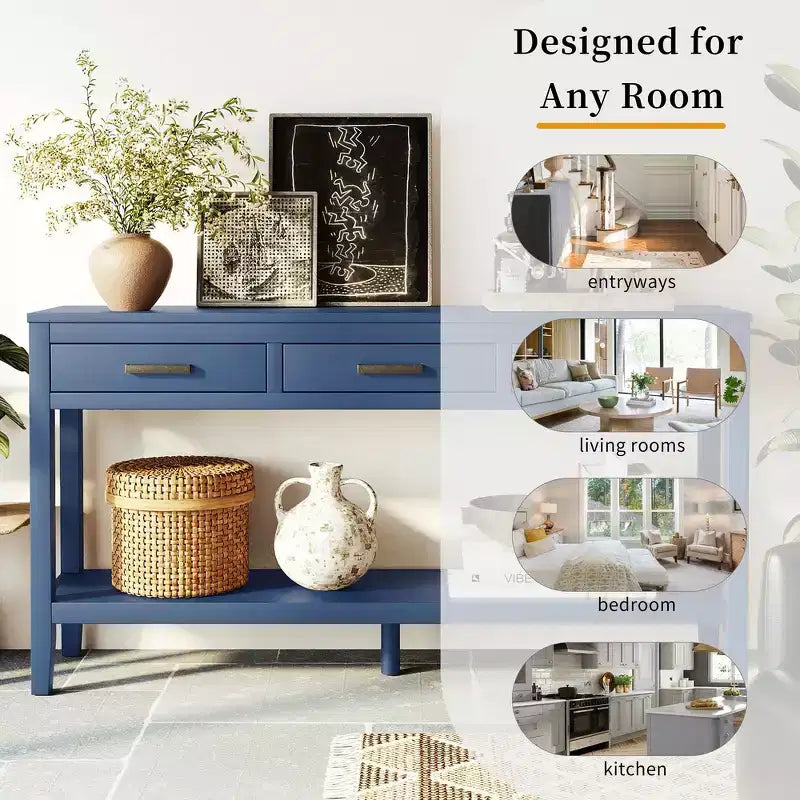 Console d'entrée contemporaine Whisen à 3 tiroirs, table d'appoint de canapé avec une étagère ouverte