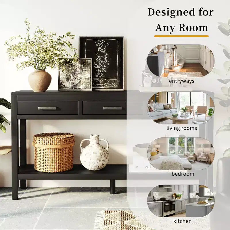Console d'entrée contemporaine Whisen à 3 tiroirs, table d'appoint de canapé avec une étagère ouverte