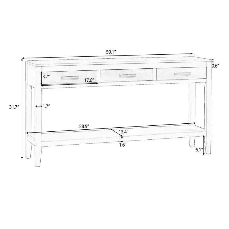 Console d'entrée contemporaine Whisen à 3 tiroirs, table d'appoint de canapé avec une étagère ouverte
