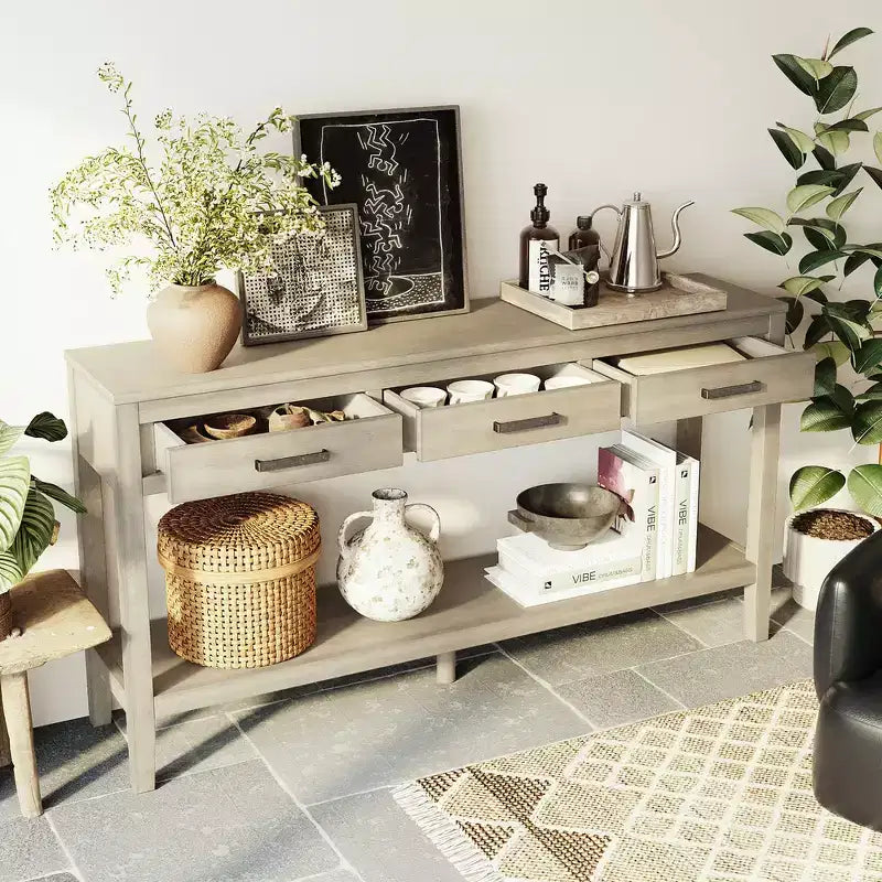 Console d'entrée contemporaine Whisen à 3 tiroirs, table d'appoint de canapé avec une étagère ouverte