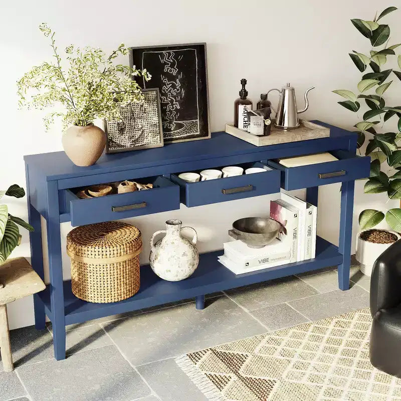 Console d'entrée contemporaine Whisen à 3 tiroirs, table d'appoint de canapé avec une étagère ouverte