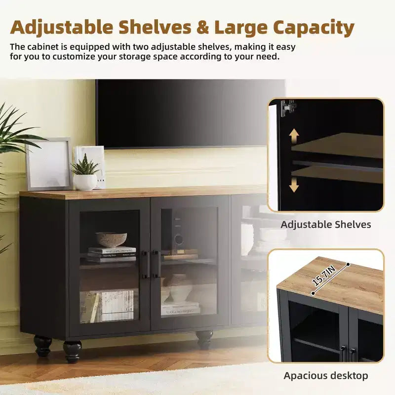 Meuble TV moderne pour téléviseurs jusqu'à 70 pouces, centre de divertissement avec meuble de rangement, console multimédia avec étagères réglables pour salon et chambre à coucher.