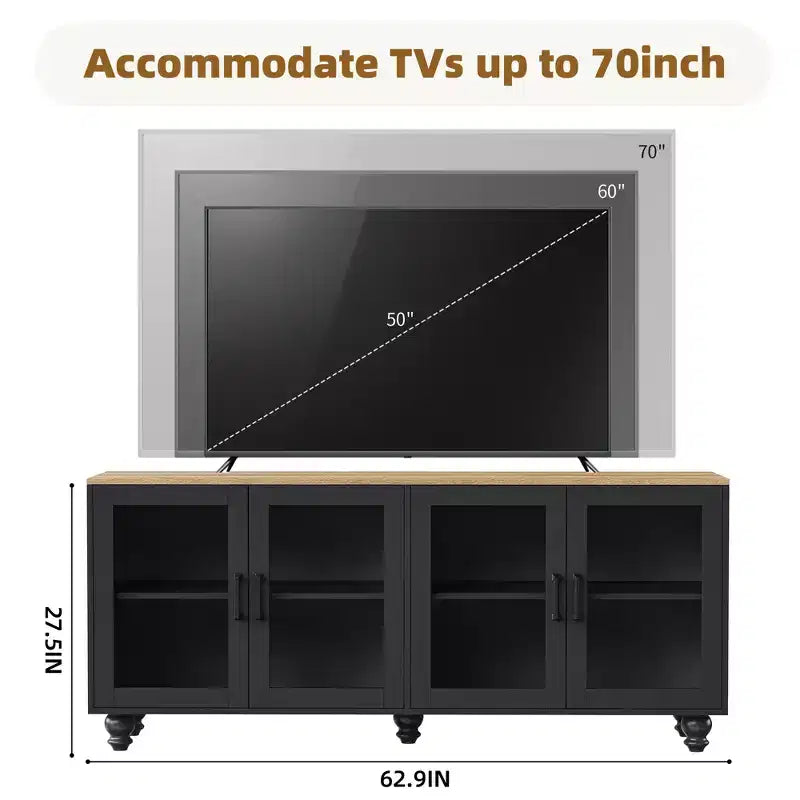 Meuble TV moderne pour téléviseurs jusqu'à 70 pouces, centre de divertissement avec meuble de rangement, console multimédia avec étagères réglables pour salon et chambre à coucher.