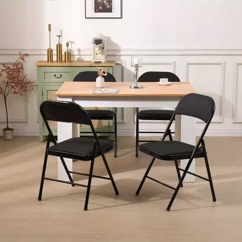 SUGIFT Lot de 4 chaises pliantes rembourrées en tissu, chaises de salle à manger portables, noires