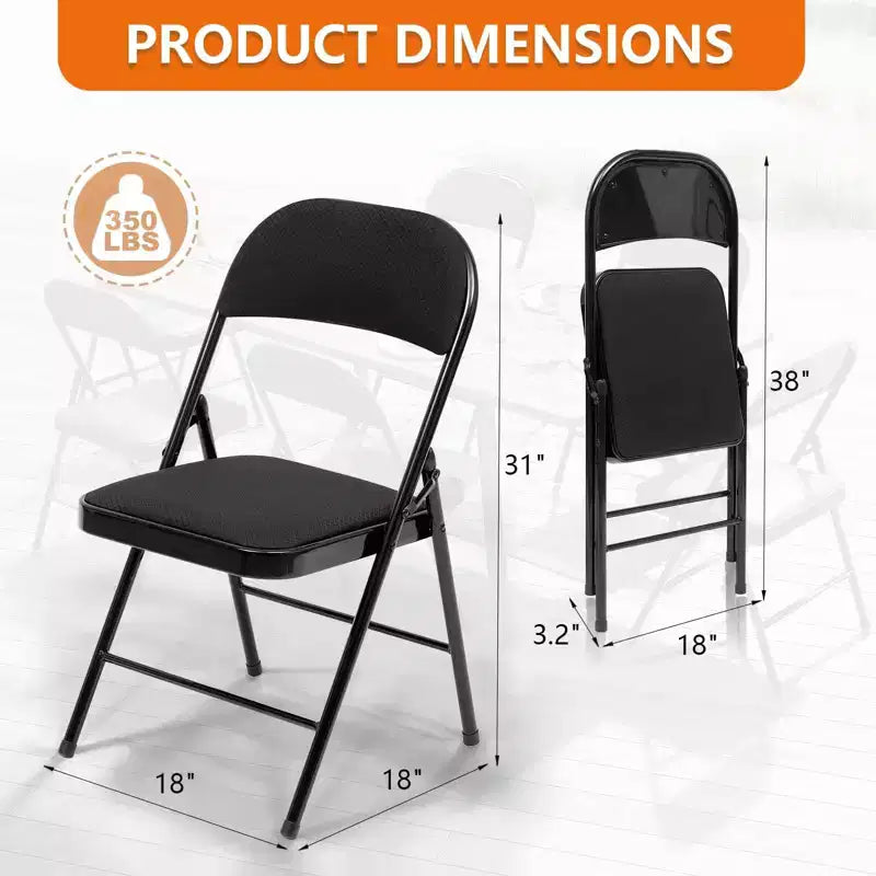 SUGIFT Lot de 4 chaises pliantes rembourrées en tissu, chaises de salle à manger portables, noires