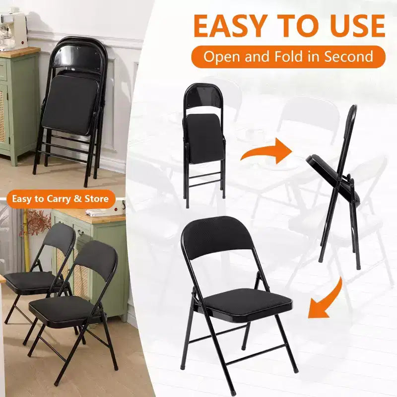 SUGIFT Lot de 4 chaises pliantes rembourrées en tissu, chaises de salle à manger portables, noires