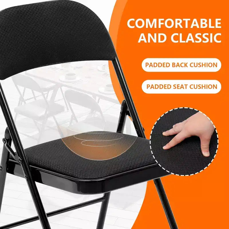SUGIFT Lot de 4 chaises pliantes rembourrées en tissu, chaises de salle à manger portables, noires