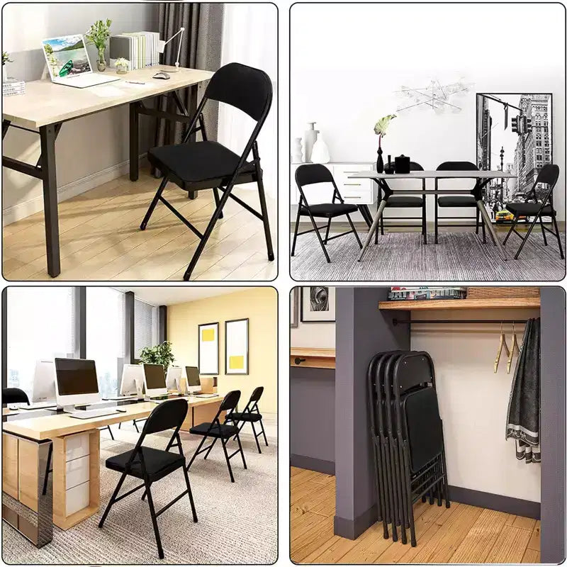 SUGIFT Lot de 4 chaises pliantes rembourrées en tissu, chaises de salle à manger portables, noires