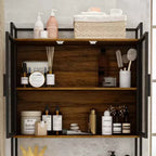 Meuble de rangement industriel pour salle de bain Famapy avec portes en maille métallique et design au-dessus des toilettes