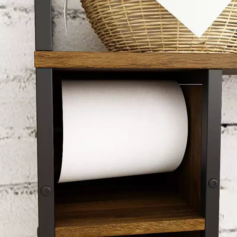 Meuble de rangement industriel pour salle de bain Famapy avec portes en maille métallique et design au-dessus des toilettes