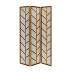 Room Divider Screen with Jute Insert Geometric Cutout Wood 71 inches High