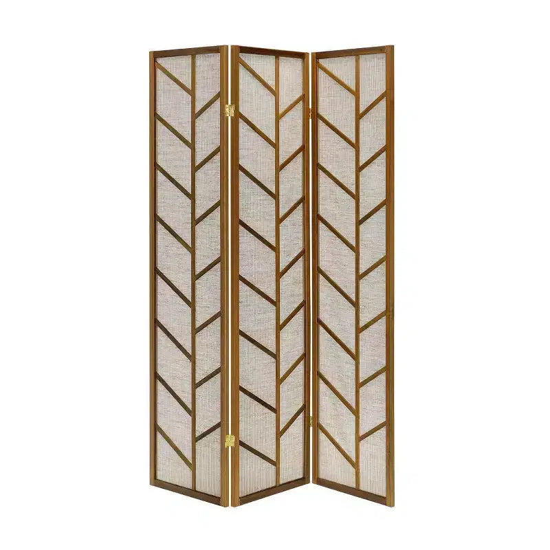 Room Divider Screen with Jute Insert Geometric Cutout Wood 71 inches High