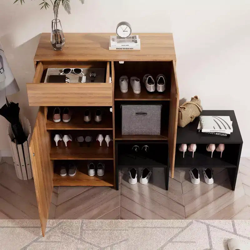 Meuble de rangement pour chaussures HYLEORY de style ferme avec banc à chaussures, étagères à chaussures à 4 niveaux pour 20 paires