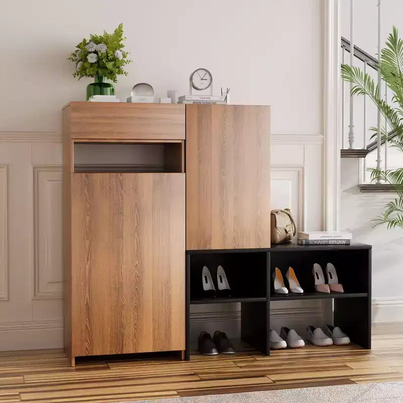 Meuble de rangement pour chaussures HYLEORY de style ferme avec banc à chaussures, étagères à chaussures à 4 niveaux pour 20 paires