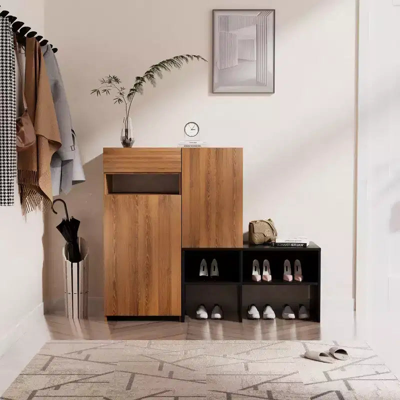 Meuble de rangement pour chaussures HYLEORY de style ferme avec banc à chaussures, étagères à chaussures à 4 niveaux pour 20 paires