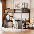 Full Size Wooden Loft Bed with U-Shaped Desk, Storage Compartments and Tri-fold Mirror - ModernLuxe