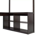 Lit mezzanine en bois pleine grandeur avec bureau en U, compartiments de rangement et miroir pliable en trois – ModernLuxe