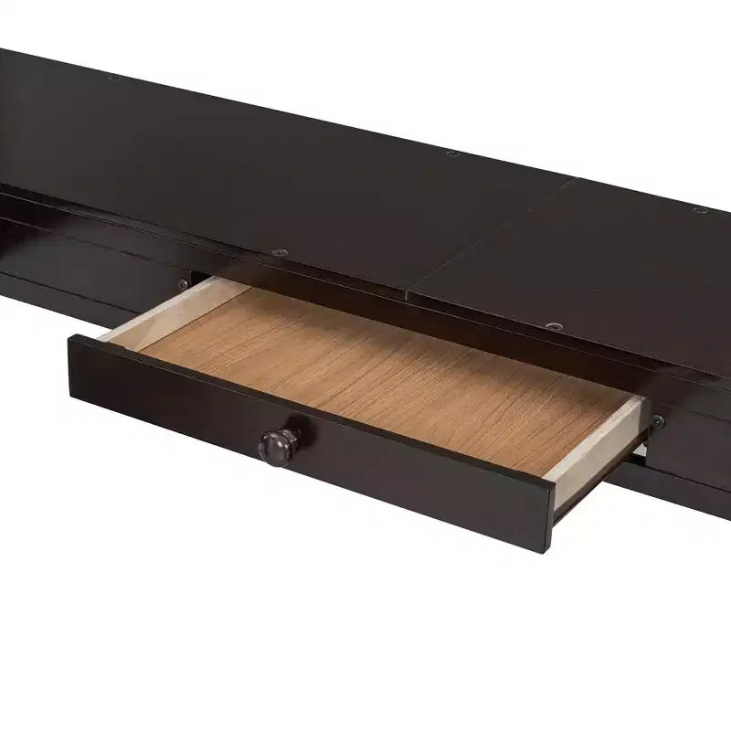 Lit mezzanine en bois pleine grandeur avec bureau en U, compartiments de rangement et miroir pliable en trois – ModernLuxe