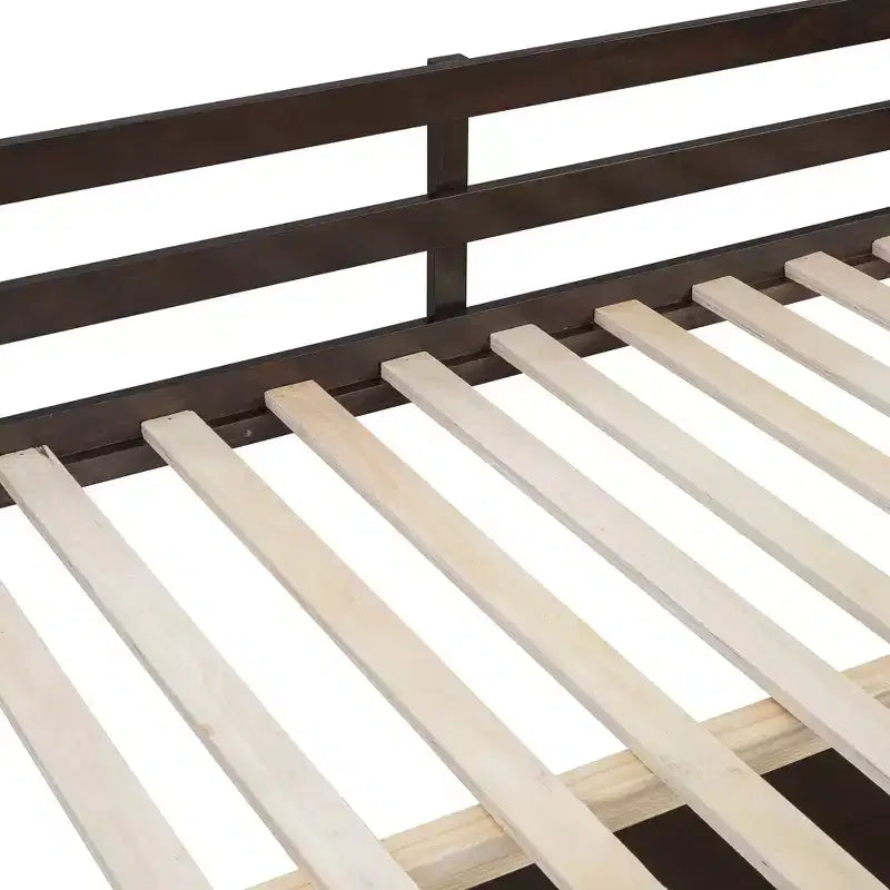 Lit mezzanine en bois pleine grandeur avec bureau en U, compartiments de rangement et miroir pliable en trois – ModernLuxe